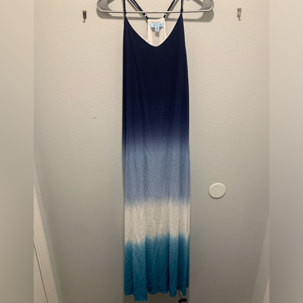 Blue Ombre Beachy Flowy Maxi Dress adjustable straps